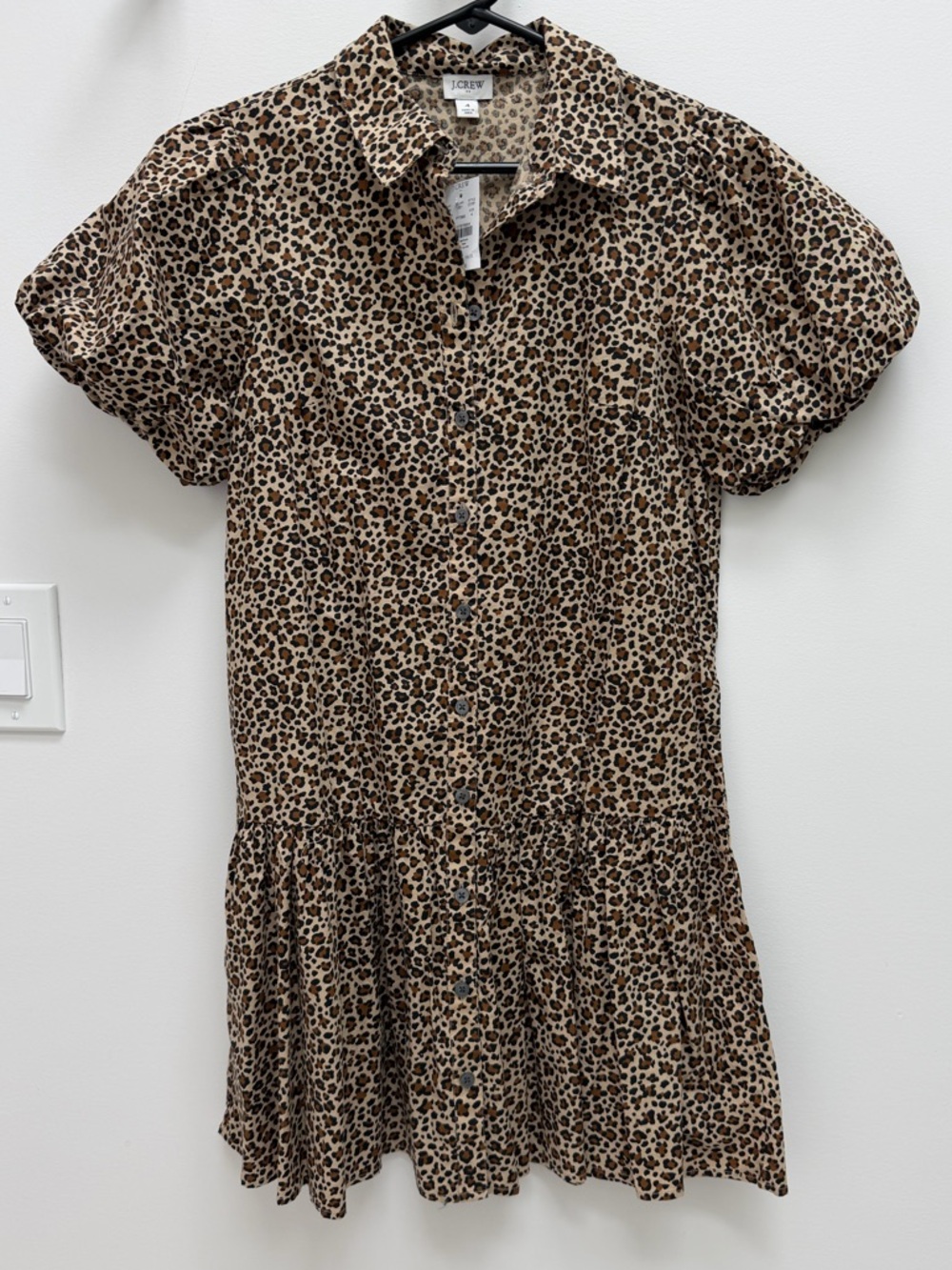 J. Crew Leopard-Print Button Front Mini Dress in Brown